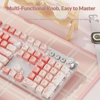 Keyboard Mekanik USB Berkabel Rouge Kitty Desain Pink untuk Gaming dan Penggunaan Kantor/Desktop