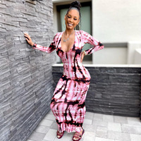 Robe d'Été S-3XL 2023 Grande Vente Manches Longues Col en V Profond Tricotée Moulante Dos Nu Robes de Soleil Tailles Fortes Élégantes pour Femmes