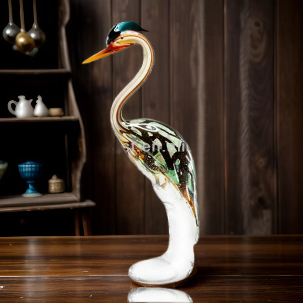 Patung Kecil Binatang Heron Kaca Lucu Kerajinan Murano Ditiup Tangan untuk Dekorasi Rumah