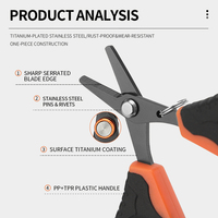 Ciseaux de pêche à pointe arrondie en acier inoxydable plaqué, poignée TPR, outils rapides et durables pour la pêche en mer et sur la plage, noir/orange FG-1111