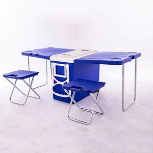 Multifunctional 28L <b>Portable</b> Cooler <b>Table</b> Set Foldable Insulated Ice Chest with 2 Stools Outdoor Camping <b>Picnic</b> BBQ Food Grade - Product Image 1