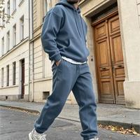 Hoodie dengan Lapisan Fleece Tebal, Oversize Hooded Pullover, Set 2 potong hoodie dan celana panjang polos, Tersedia Pesanan Grosir