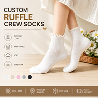 Chaussettes à volants personnalisées avec logo pour femmes, en coton côtelé, style Cottagecore, avec bordure à volants blancs