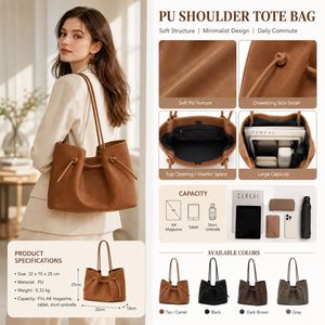 2 Piece PU Leather Tote Bag Set Women <b>Large</b> Capacity Shoulder <b>Handbag</b> with Clutch Factory Wholesale - Product Image 1
