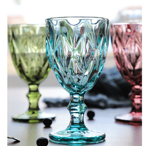 热销批发 165-400 毫升 彩色蓝色复古高脚杯 菱形酒杯 蓝色菱形香槟杯 水杯 饮料杯 - Product Image 5