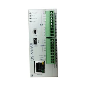 PLC mince de type réseau Mt-Delta DVP12SE11T série DVP-SE, 8 entrées numériques / 4 sorties numériques NPN Transistor, 24 V CC, Modbus TCP et EtherNet/IP - Product Image 1