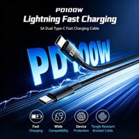 Câble de charge rapide tressé en nylon 100W PD 5A avec puce E-Marker et blindage multiple pour téléphone, ordinateur portable, vente en gros