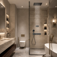 Ensemble de douche de plafond thermostatique de luxe en laiton brossé, avec fonction pluie dissimulée, pour salle de bain, style SPA moderne