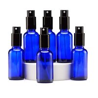 Flacon cosmétique en verre bleu de 30 ml, vide, rechargeable, pour le stockage des soins de la peau, récipient liquide avec pulvérisateur en aluminium noir