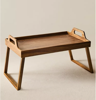 Table de lit multifonctionnelle en bois d'acacia écologique, design européen, plateau de petit-déjeuner avec pieds pliables pour ordinateur portable, facile à nettoyer
