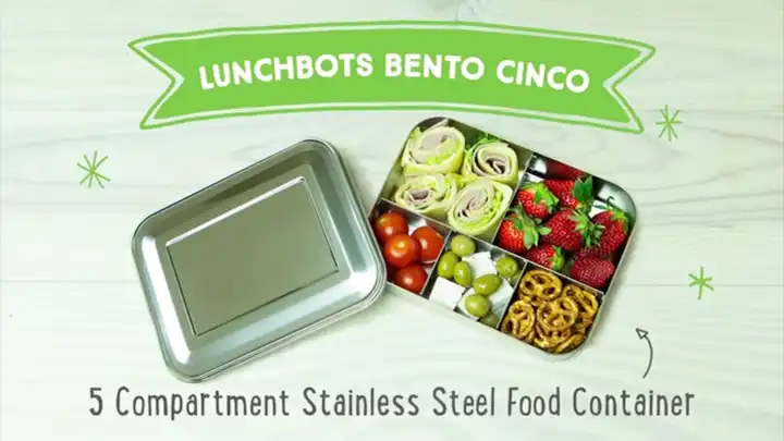 LunchBots Cinco Stainless Steel 5 Compartment Bento Box Stainless