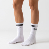 Chaussettes de sport personnalisées à double rayure, collection sport, en coton, prêtes à l'emploi, pour hommes et femmes, athlétiques et décontractées