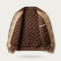 Veste de baseball kaki avec manches marron, boutons-pression, col côtelé, doublure matelassée, personnalisable, fabrication OEM directe d'usine