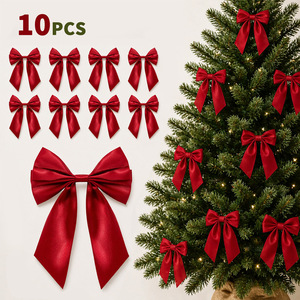 Wholesale Fabric Red Satin Christmas Bow Set Smooth Fabric <b>Large</b> Tail Design Tree Hanging Holiday <b>Ornament</b> - Product Image 6