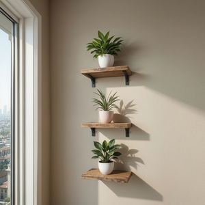 Durable Modern Natural Wood Wall Shelves Floating Storage Racks for Books Plants Kitchenware Decorative Items & Bathroom Use - Product Image 1