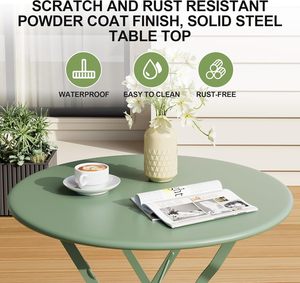 Set Elegante e Resistente di Tavolo Bistrot in Metallo e 2 Sedie Pieghevoli, Arredamento da Esterno per Balcone, Cortile e Giardino - Product Image 6