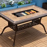 Oem Outdoor Restaurant 6 Chairs Dining Table Ceramic Tile Electric Grills Korean BBQ Grill Tables