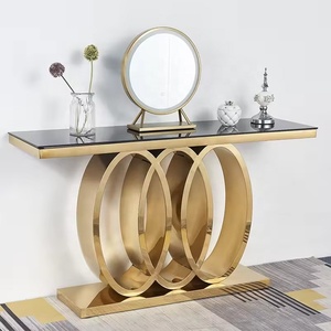 Ý phòng khách thương mại đồ nội thất Slimline dài mỏng màu đen và vàng đá cẩm thạch đá Top giao diện điều khiển Bảng với Gương Châu Âu - Product Image 3