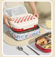 Auslaufsicherer BPA-freier Mikrowellengeeigneter Edelstahl Meal Prep Behälter 3-Fach Bento-Box mit Sicherheitsverschluss für Büro und Schule