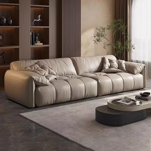 Factory Direct Black Elephant Ear Leather Luxury Modern Sectional <strong>Sofa</strong> Set Genuine <strong>Material</strong> Black for Living Room Filled Sponge - Product Image 3