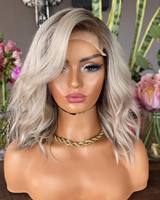 Peluca de encaje Frontal, ombré, rubio ceniza, Bob, cabello humano alineación con cutícula, encaje Frontal, cabello de bebé