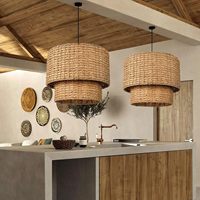 YULIN JIAFU Suspension tressée rustique moderne, abat-jour en rotin de style côtier, taille personnalisée, lustre vintage style ferme, éclairage suspendu