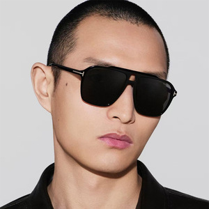 Gafas de sol de aviador con doble puente en forma de T, montura negra, lentes de resina, UV400, estilo masculino TF1209 - Product Image 2