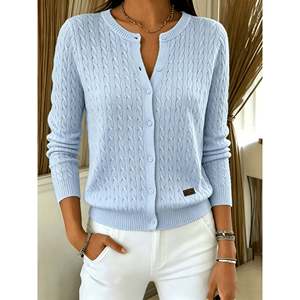 Twist Knit <b>Button</b> Front <b>Cardigan</b> Hellblau Women's <b>Cardigan</b> - Product Image 3