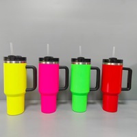 Gobelets H2.0 Neon Colors 40oz 30oz pour tasses de voyage en acier inoxydable à double paroi avec couvercle et paille