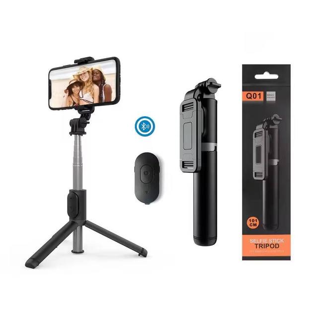 Q01 Extendable Telescopic Selfie Stick with Wireless Remote and Tripod Stand ABS+Stainless Steel 150g Lightweight