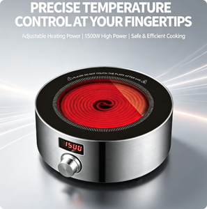 <span class=keywords><strong>Cocina</strong></span> Infrarroja Redonda AMOR Mini, Control por Perilla, 1200W Reales, Acero Inoxidable, Portátil, con Temporizador y Pantalla Digital - Product Image 1