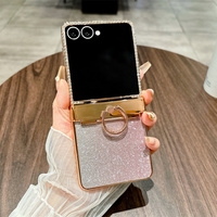 Coque de téléphone PC style féminin avec incrustation de diamants et paillettes dégradées pour Samsung Z Flip 3 4 5 6 7 8 avec support anneau et protection de charnière plaquée