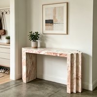 Table console moderne réglable en marbre rose avec rangement pour salon, meubles de maison