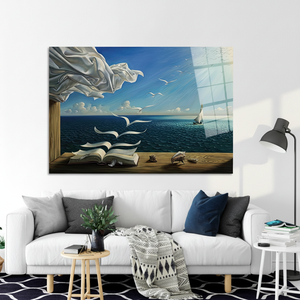 Salvador Dali '<b>Book</b> Birds' Art Deco Modern Surrealist Seascape Printed Canvas Panel Art Hanging Tempered Glass KayraHome Clear - Product Image 3