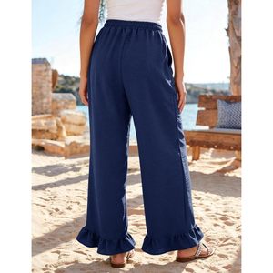 Pantalones Palazzo de Pierna Ancha para Mujer FOXA, de Lino y Algodón, con Volantes, Cintura Elástica, Estilo Casual y Holgado, con Bolsillos, para la Playa - Product Image 5