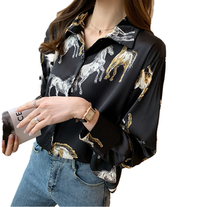 เสื้อเชิ้ตแฟชั่นใหม่ปี 2021 สำหรับผู้หญิง สไตล์ทางการและลำลอง ลายพิมพ์รูปสัตว์ ลายม้า แขนยาว ปกเสื้อแบบปกเชิ้ต ติดกระดุม ระบายอากาศได้ดี เหมาะสำหรับฤดูใบไม้ผลิ - Product Image 4