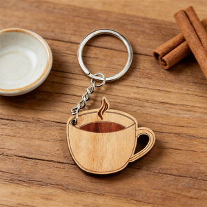 Eco-Friendly Wooden UV Printed Coffee Cup Keychain Cute Gift for Coffee Lovers & Cafe Promotion Pendant