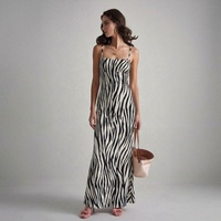 Robe longue à bretelles spaghetti à imprimé zèbre personnalisée D&M, robe ajustée pour femmes, tenue de plage et de vacances, fabricant OEM