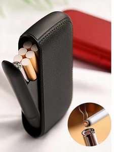 Nouvel étui à cigarettes <span class=keywords><strong>en</strong></span> similicuir avec briquet électronique USB <span class=keywords><strong>en</strong></span> tungstène, étui à cigarettes pour homme, cadeau exquis, outil à cigarettes - Product Image 1