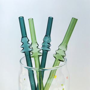 Pajita de Vidrio de Colores Reutilizable con Diseño de Árbol de Navidad, Ecológica, para Bar, Pajita de Vidrio Decorativa - Product Image 3