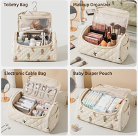 Tas Makeup Kain Terry Premium Bergaya, Kapasitas Besar, Portabel, Pouch Perjalanan, Organizer Perlengkapan Mandi Estetis, Tas Kosmetik