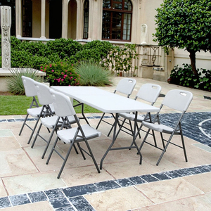 Портативный 6-футовый Прямоугольный складной стол современный дизайн легкий уличный стол для отелей, входных вилл, из дерева, металла, HDPE - Product Image 4