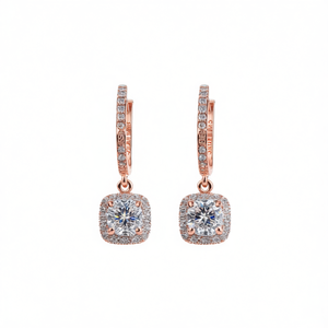 Orecchini a Cerchio E1810 in Oro Rosa con Pendente Quadrato con Diamante, Gioielli di Lusso da Donna per Matrimonio - Product Image 1