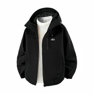 แจ็คเก็ตบอมเบอร์ผู้ชายสไตล์สตรีทแวร์ทรงสลิม รุ่นสปริง/ออทัมน์  ซิปปิด สีดำล้วน  บางเบา มีฮู้ด  ขนกระต่าย  ลายพิมพ์ดิสชาร์จ  ผ้าโมดอล - Product Image 1