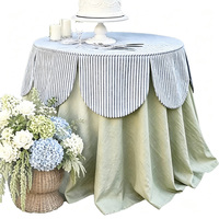 Nappe ronde à double couche à volants festonnés pour décoration de fête de jardin, housse de table à jupe plissée