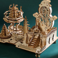 Vente en gros de boîtes à musique en bois 3D, village de Noël, puzzle à assembler soi-même, modèle de diorama de scène hivernale