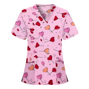 Design Salon de beauté Spa hôpital personnel uniformes de travail infirmière médical gommage Tops personnalisé imprimé <span class=keywords><strong>T</strong></span>-<span class=keywords><strong>Shirt</strong></span> dessin animé - Product Image 1