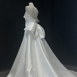 Vestido de Noche Elegante Nt14 con Hombros Descubiertos, Drapeado en los Hombros, Adornado con Cuentas, Vestido Largo de Novia Jancember - Product Image 4