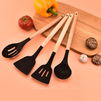 Ensemble de 12 ustensiles de cuisine en silicone résistant à la chaleur avec manche en bois - Ensemble d'outils de cuisson antiadhésifs pour la cuisine à domicile