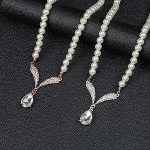 2025 High Quality New Fashion <b>Pearl</b> Stainless Steel Jewelry Set Cute Water Drop Shape Link Chain <b>Necklaces</b> <b>and</b> <b>Earrings</b> - Product Image 5